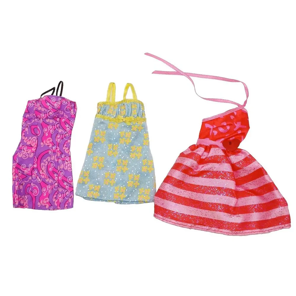 Lot of 3 Barbie Doll Dresses XO Valentines Green Yellow & Purple Pink Label